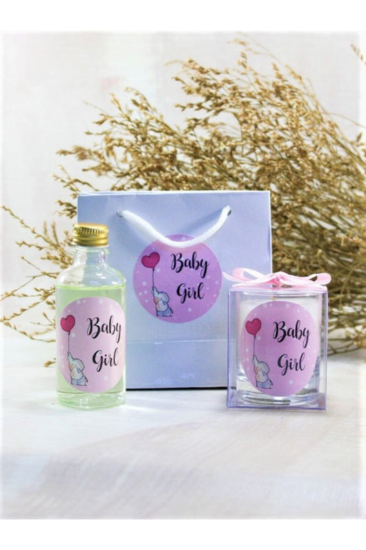 Kişiye Özel Bebek Hediyelik Doğum ve Doğum günü Çantalı Kolonya ve Mum Seti 10'lu
