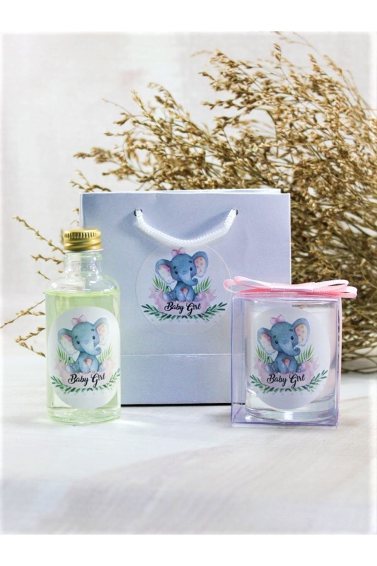 Kişiye Özel Bebek Hediyelik Doğum ve Doğumgünü Çantalı Kolonya ve Mum Seti 10'lu