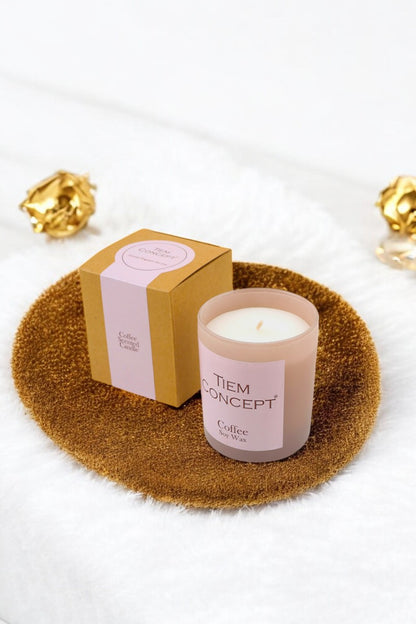 100% Soy Candle Coffee Scented Mink Colored Boxed Glass Candle