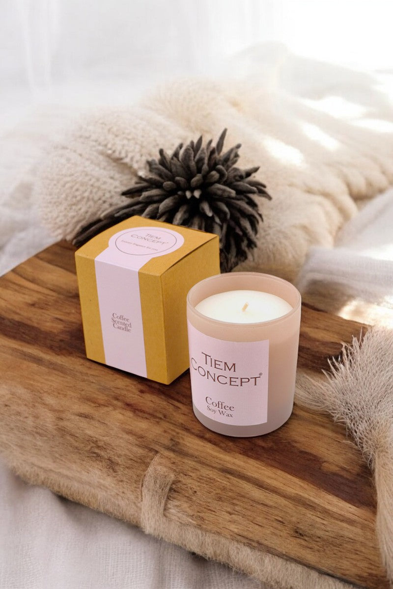 100% Soy Candle Coffee Scented Mink Colored Boxed Glass Candle