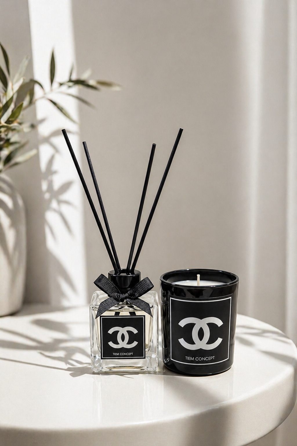 Stick Room Fragrance 100 ml and Black Glass Candle Set