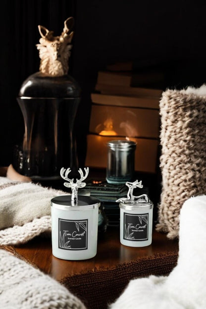 Tiem Concept Special Design Decorative Silver Deer Vanilla Scented 2-Piece White Glass Candle Set