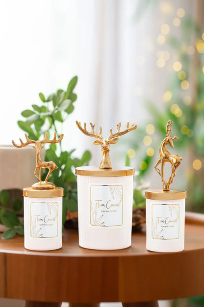 New Year Decorative Special Design Black Boxed Vanilla Scented Silver Deer Top 3-Piece Glass Candle Set