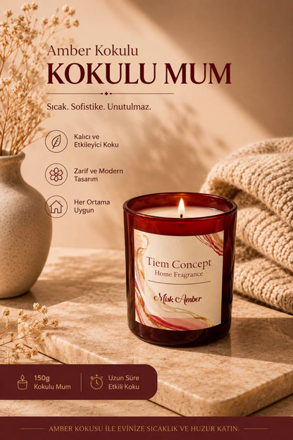 Amber Kokulu Mum ve Çubuklu Oda Kokusu Seti