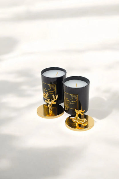 Tiem Concept Decorative Special Design Gold Deer Headed 2-Piece Black Glass Candle Set
