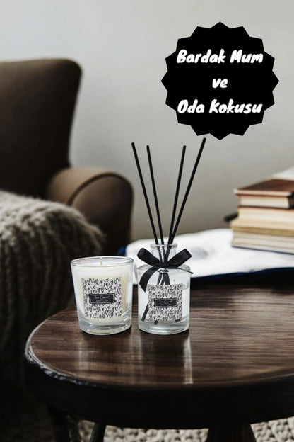 Vanilya Kokulu Bardak Mum ve 100 ml Oda Kokusu Seti