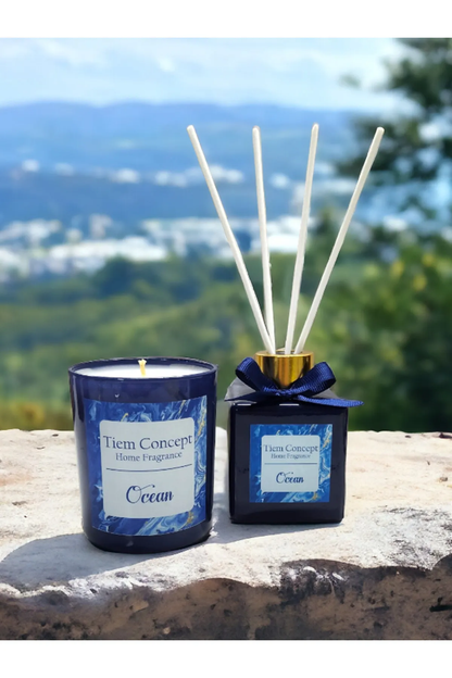 Vanilla Scented Gray Glass Candle and Room Fragrance Set 100 ml