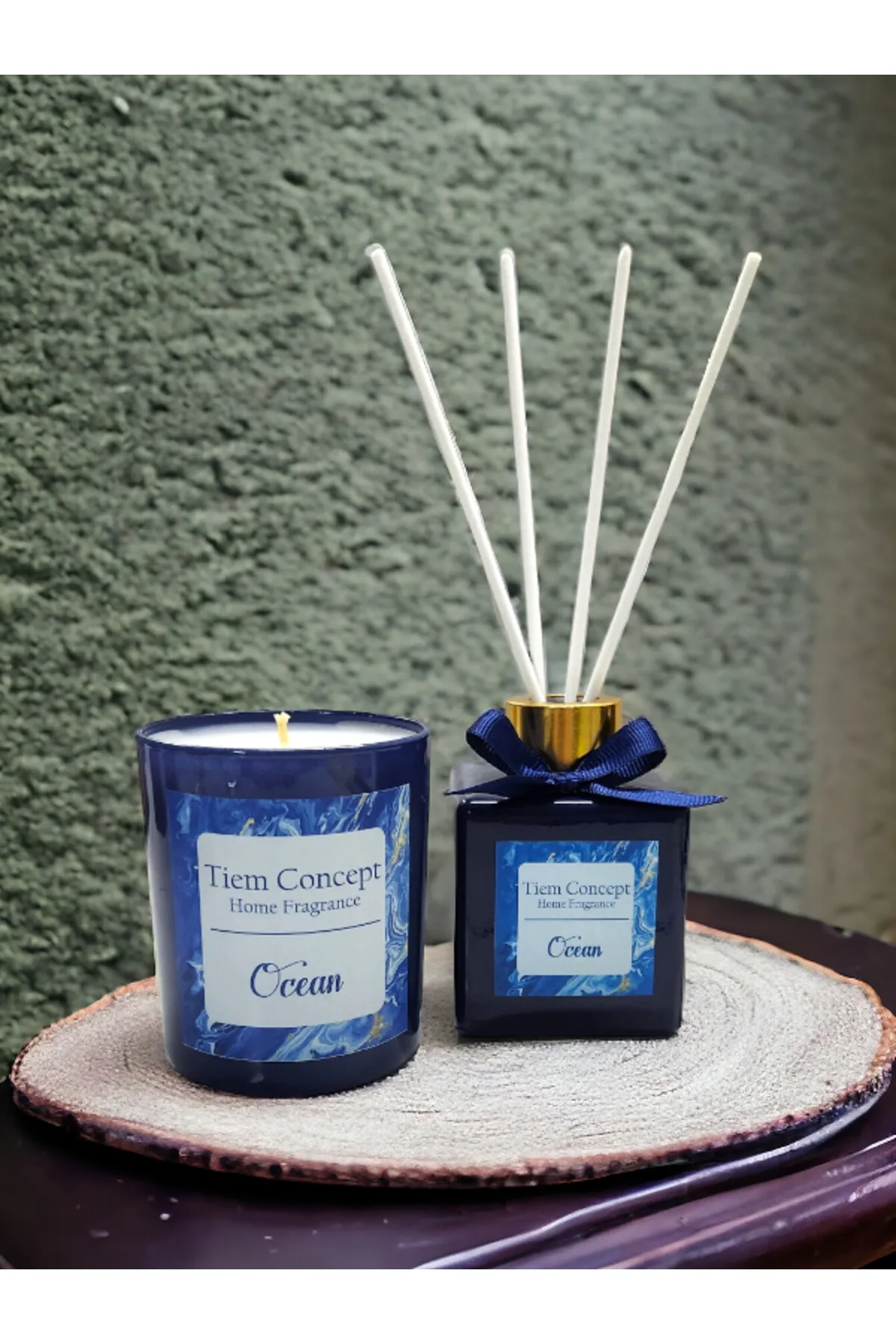 Vanilla Scented Gray Glass Candle and Room Fragrance Set 100 ml
