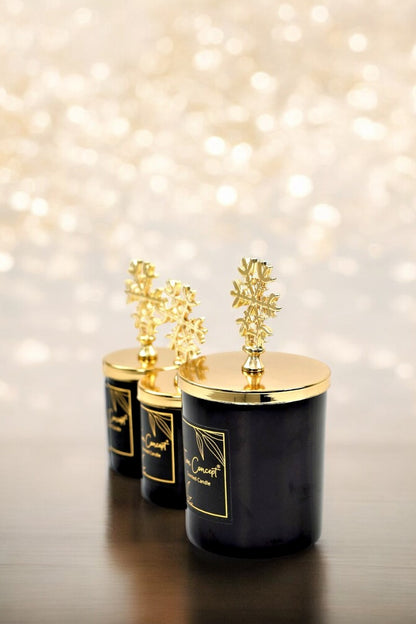 Tiem Concept Decorative Red Gift Boxed Gold Snowflake 3-Piece Black Glass Candle Set