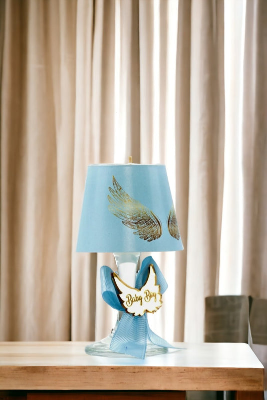 Baby Gift Boxed Custom Blue Decorated Angel Wing Printed Lampshade Candle Set of 10