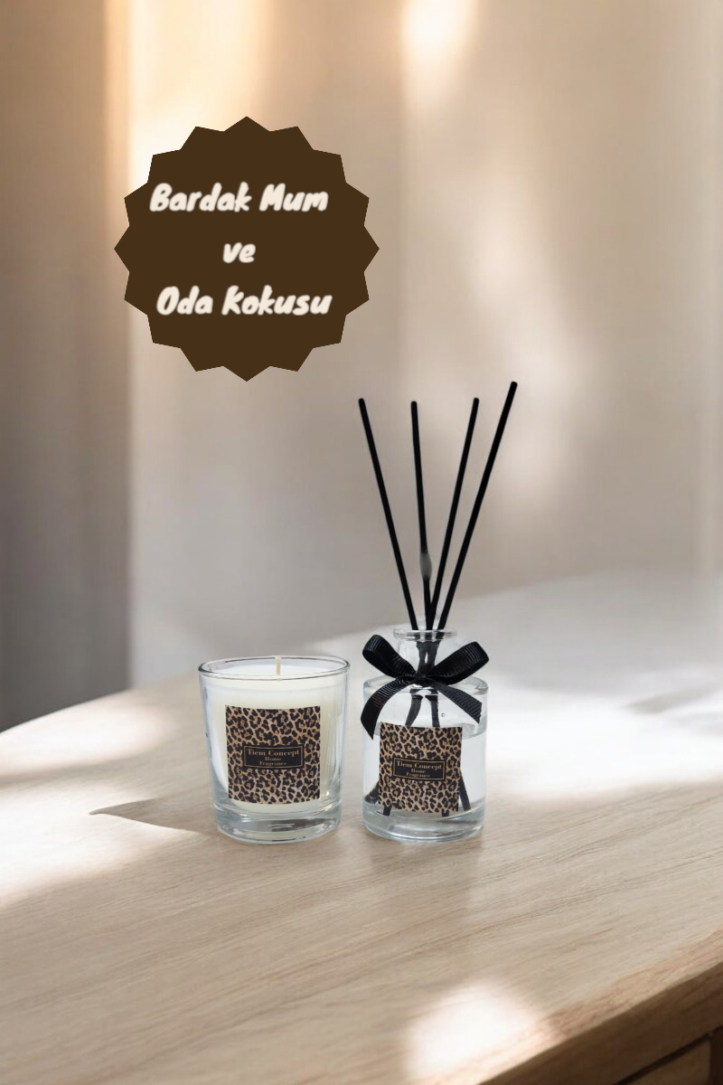 Vanilya Kokulu Bardak Mum ve 100 ML Oda Kokusu Seti