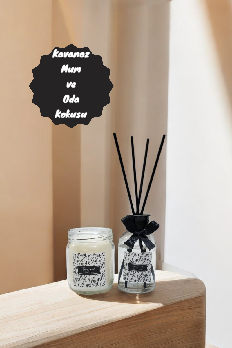 Vanilya Kokulu Kavanoz Mum ve 100 ML Oda Kokusu Seti