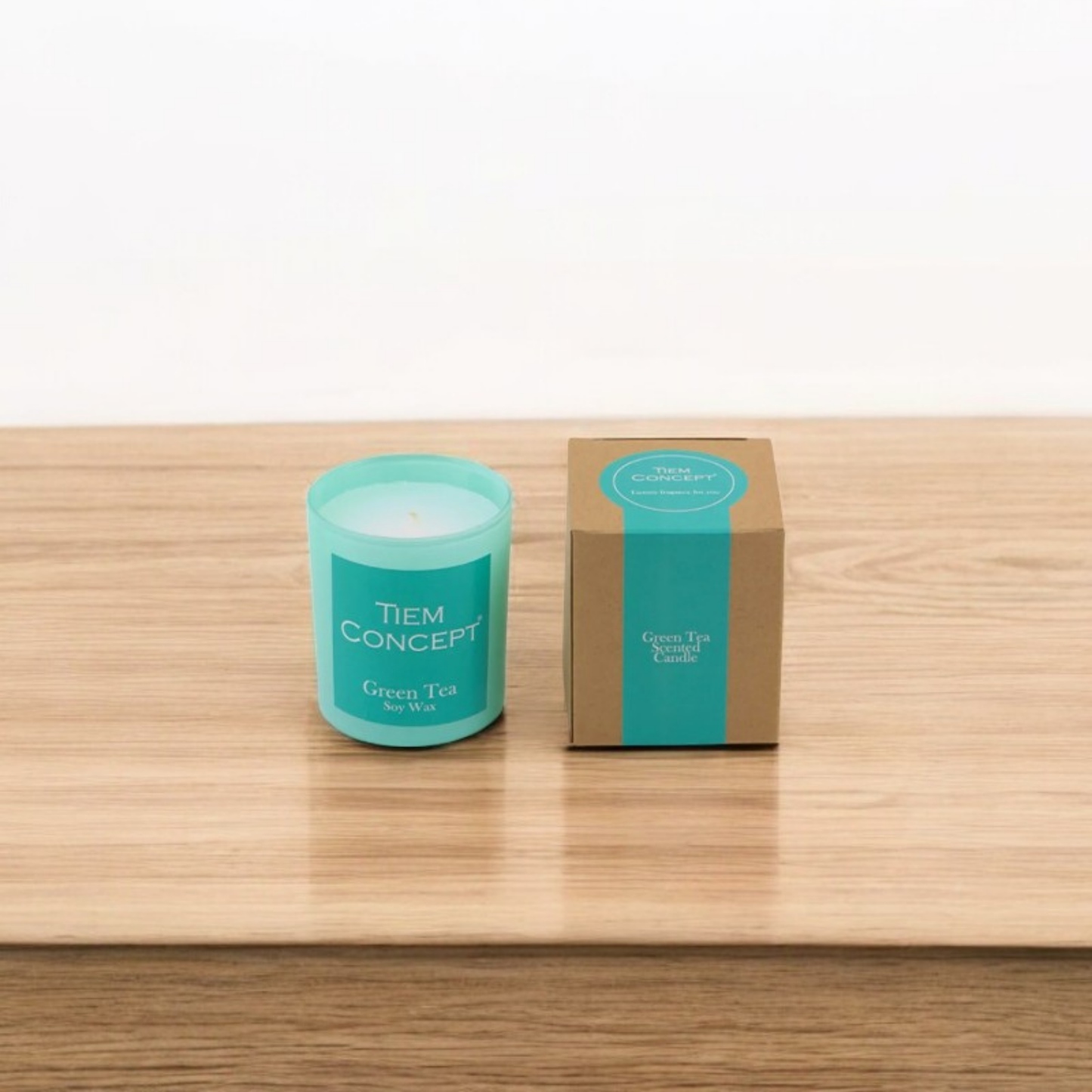 100% Soy Candle Green Tea Scented Mint Green Color Boxed Glass Candle