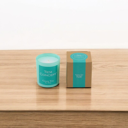100% Soy Candle Green Tea Scented Mint Green Color Boxed Glass Candle