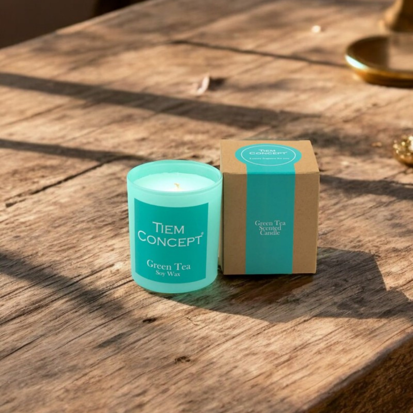 100% Soy Candle Green Tea Scented Mint Green Color Boxed Glass Candle
