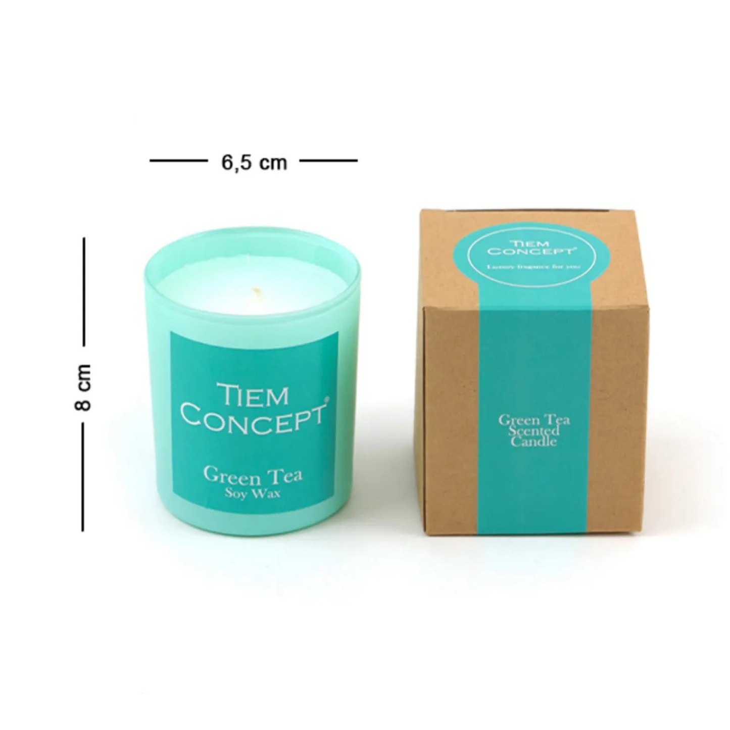 100% Soy Candle Green Tea Scented Mint Green Color Boxed Glass Candle