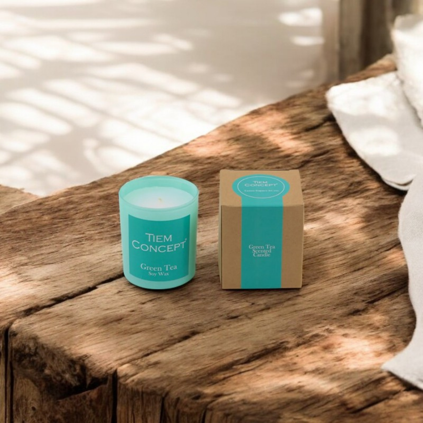 100% Soy Candle Green Tea Scented Mint Green Color Boxed Glass Candle