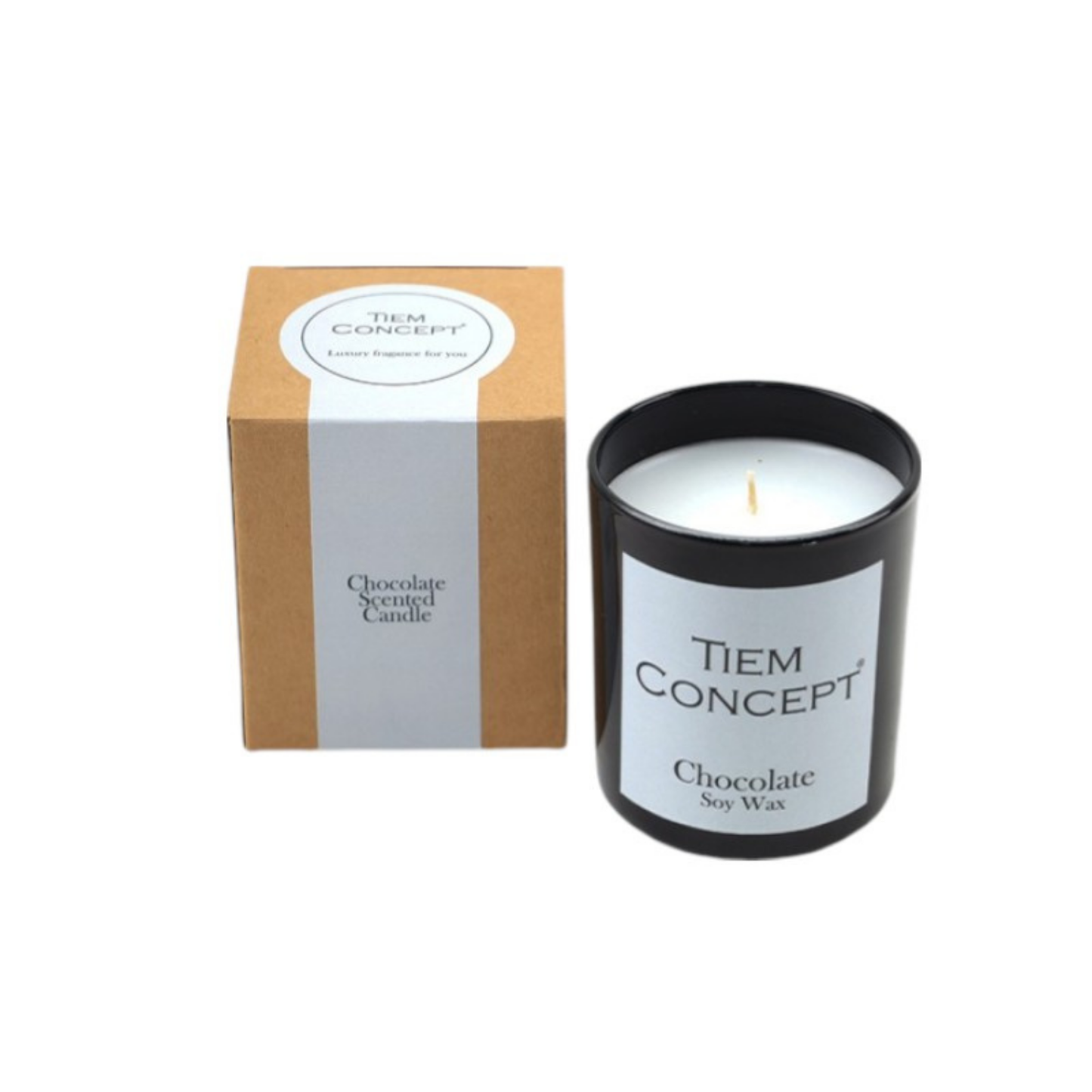 100% Soy Candle Chocolate Scented Black Color Boxed Glass Candle