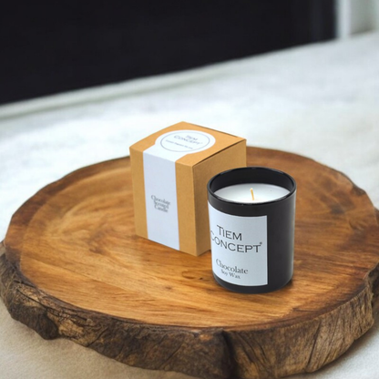 100% Soy Candle Chocolate Scented Black Color Boxed Glass Candle