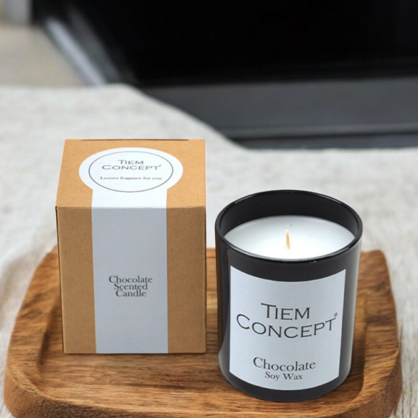100% Soy Candle Chocolate Scented Black Color Boxed Glass Candle