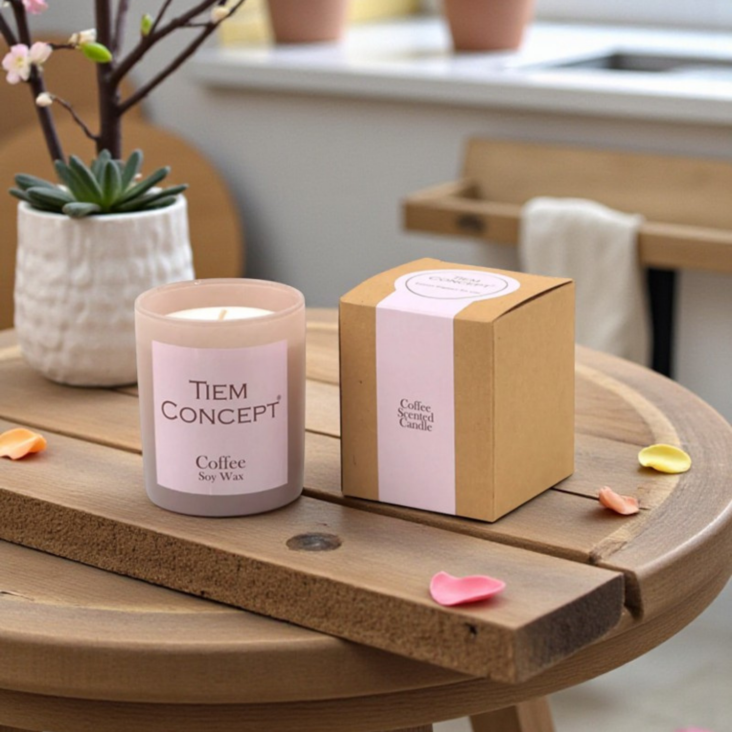 100% Soy Candle Coffee Scented Mink Colored Boxed Glass Candle