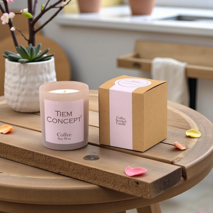 100% Soy Candle Coffee Scented Mink Colored Boxed Glass Candle