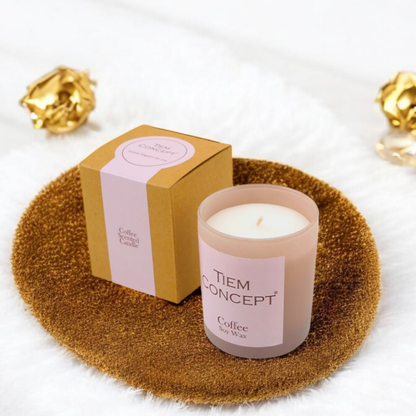 100% Soy Candle Coffee Scented Mink Colored Boxed Glass Candle