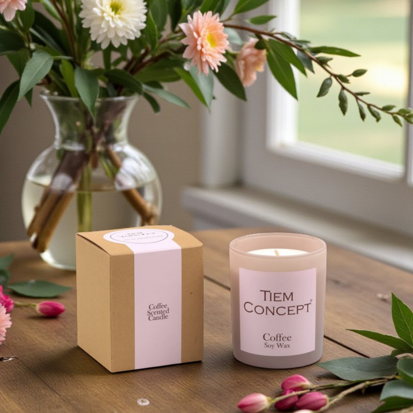 100% Soy Candle Coffee Scented Mink Colored Boxed Glass Candle