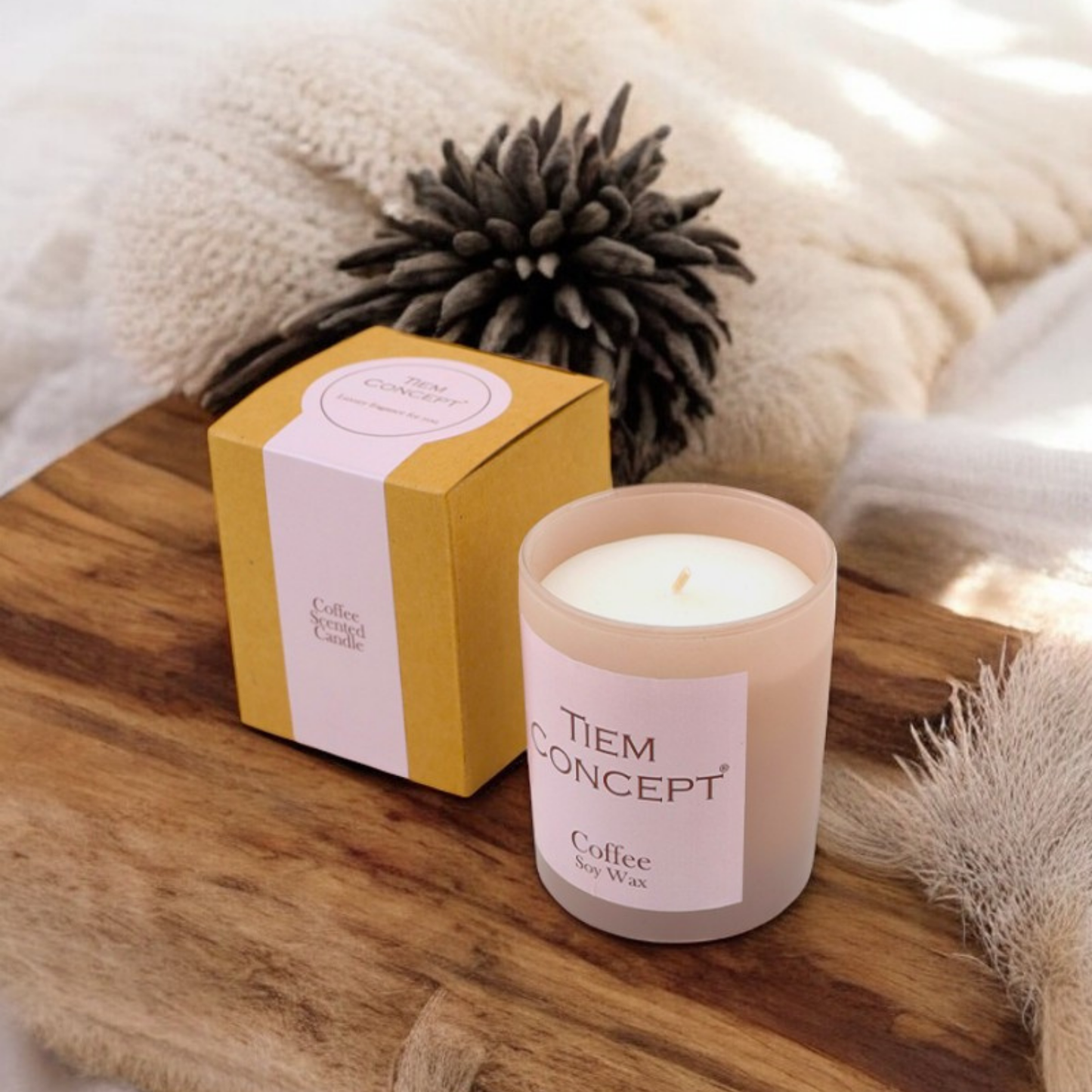 100% Soy Candle Coffee Scented Mink Colored Boxed Glass Candle