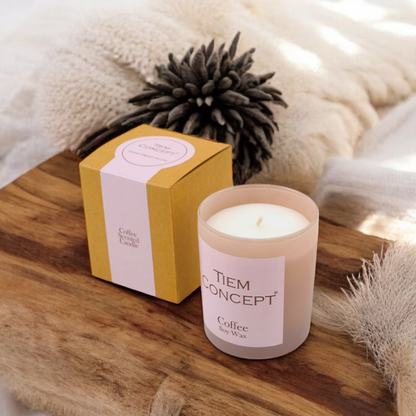 100% Soy Candle Coffee Scented Mink Colored Boxed Glass Candle