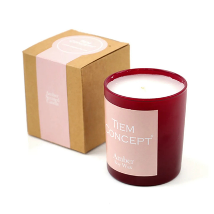 100% Soy Candle Amber Scented Claret Red Color Boxed Glass Candle