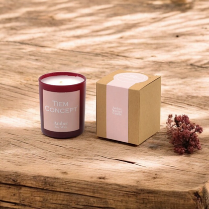 100% Soy Candle Amber Scented Claret Red Color Boxed Glass Candle