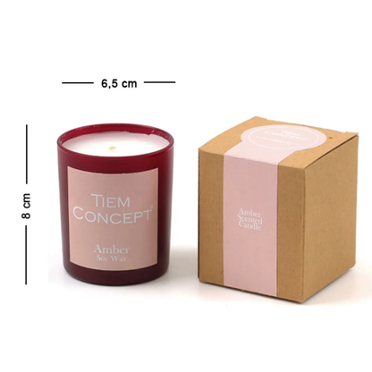 100% Soy Candle Amber Scented Claret Red Color Boxed Glass Candle