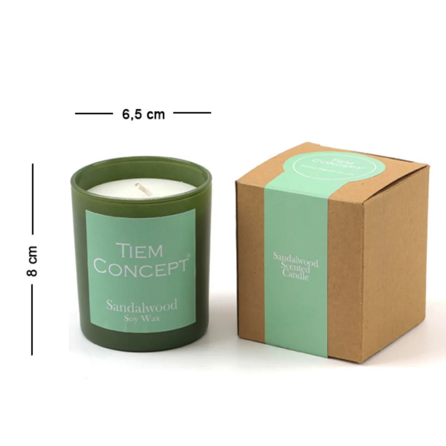 100% Soy Candle Sandalwood Scented Green Color Boxed Glass Candle