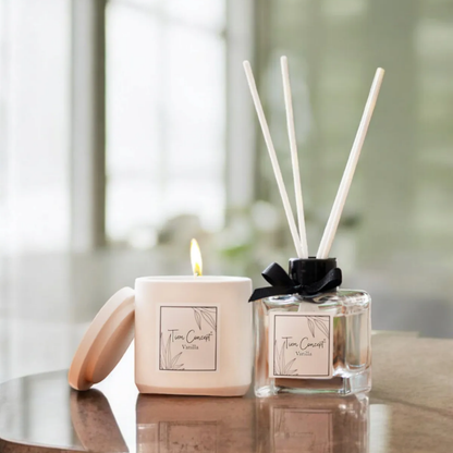 Decorative 2-Piece Vanilla Room Fragrance and Concrete Candle Set