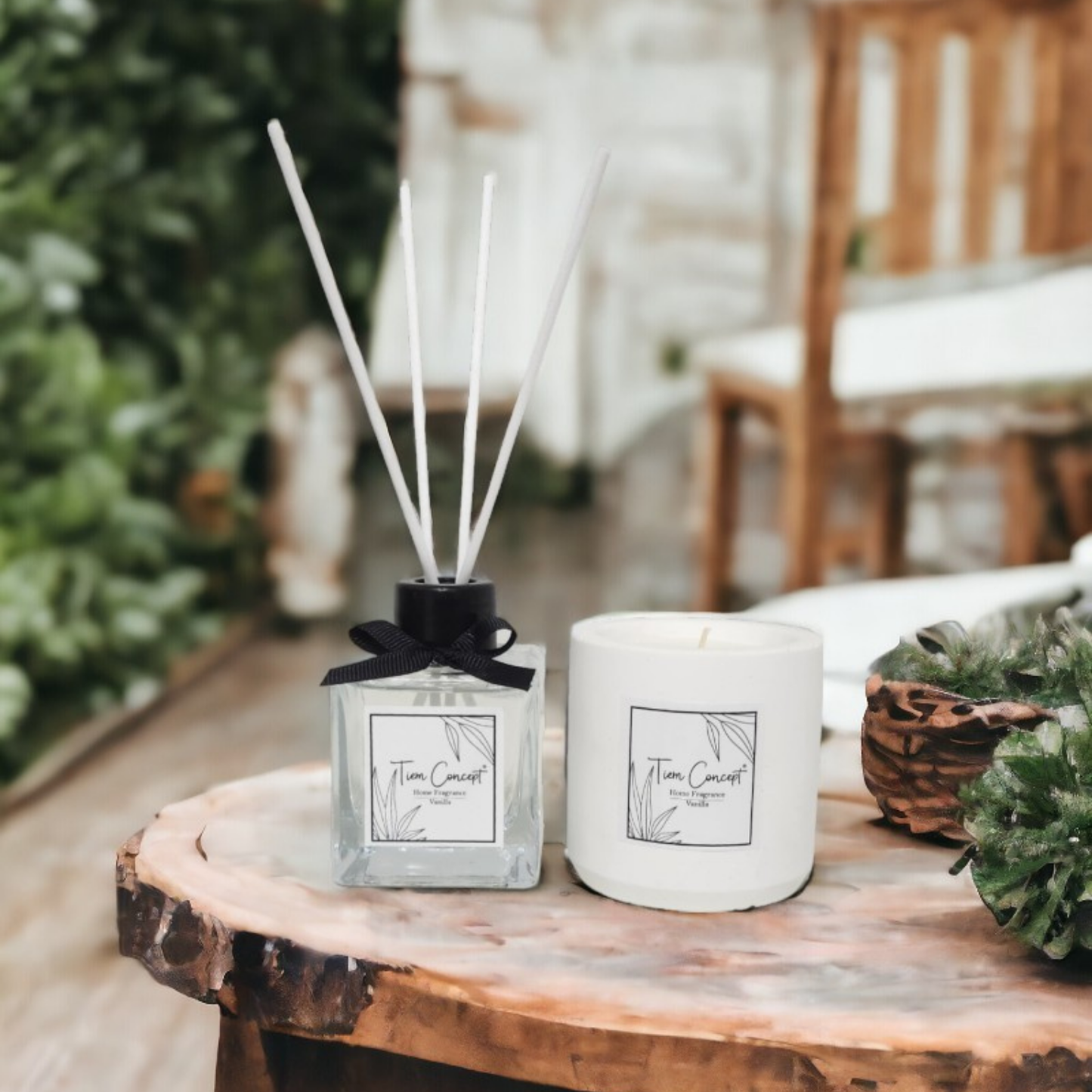 Decorative 2-Piece Vanilla Room Fragrance and Concrete Candle Set