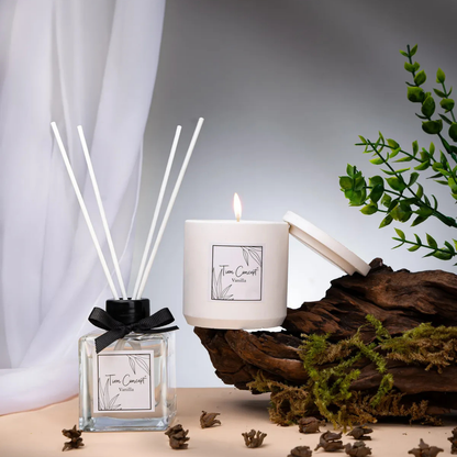 Decorative 2-Piece Vanilla Room Fragrance and Concrete Candle Set