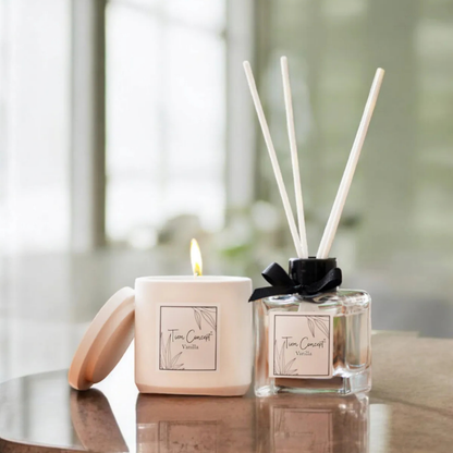 Decorative 2-Piece Vanilla Room Fragrance and Concrete Candle Set