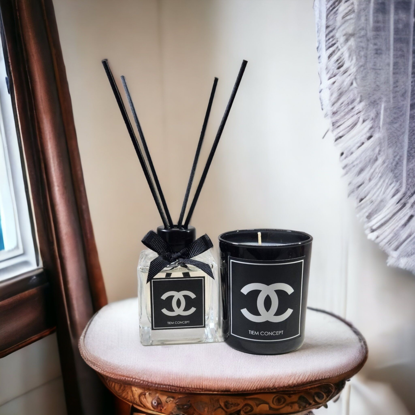Stick Room Fragrance 100 ml and Black Glass Candle Set