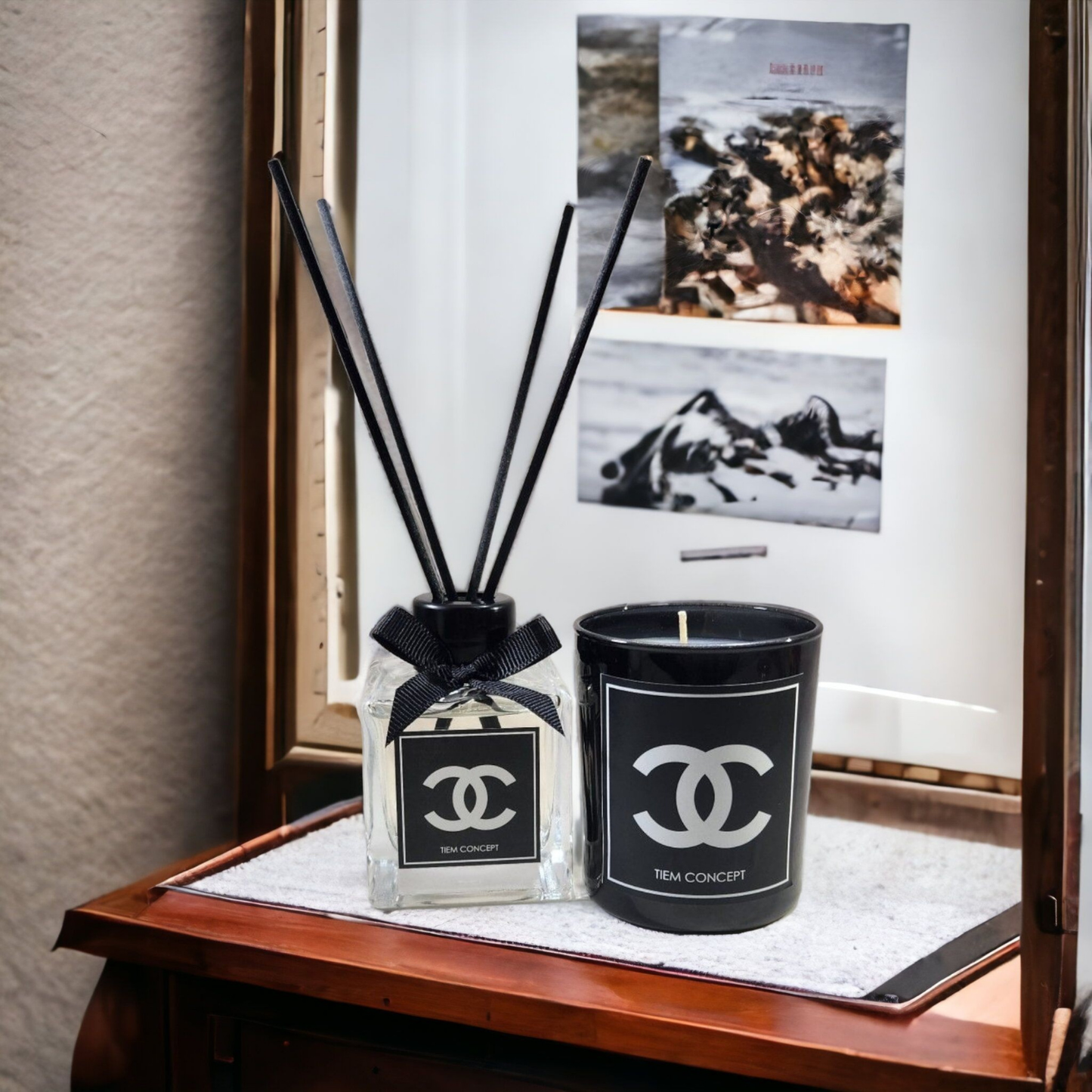 Stick Room Fragrance 100 ml and Black Glass Candle Set
