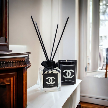 Stick Room Fragrance 100 ml and Black Glass Candle Set