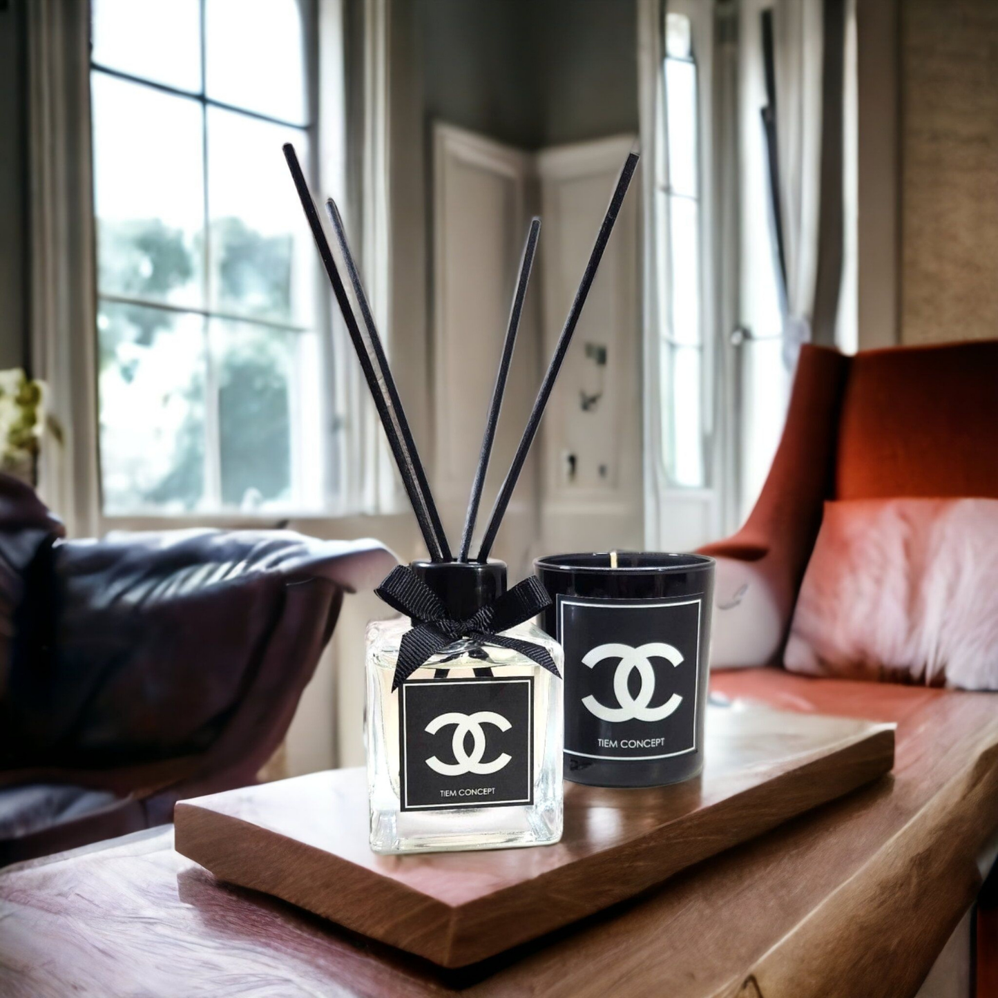 Stick Room Fragrance 100 ml and Black Glass Candle Set
