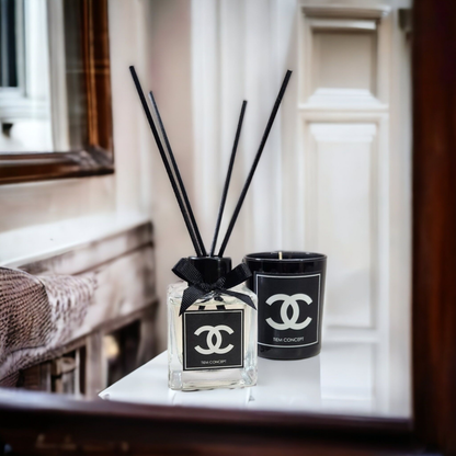 Stick Room Fragrance 100 ml and Black Glass Candle Set