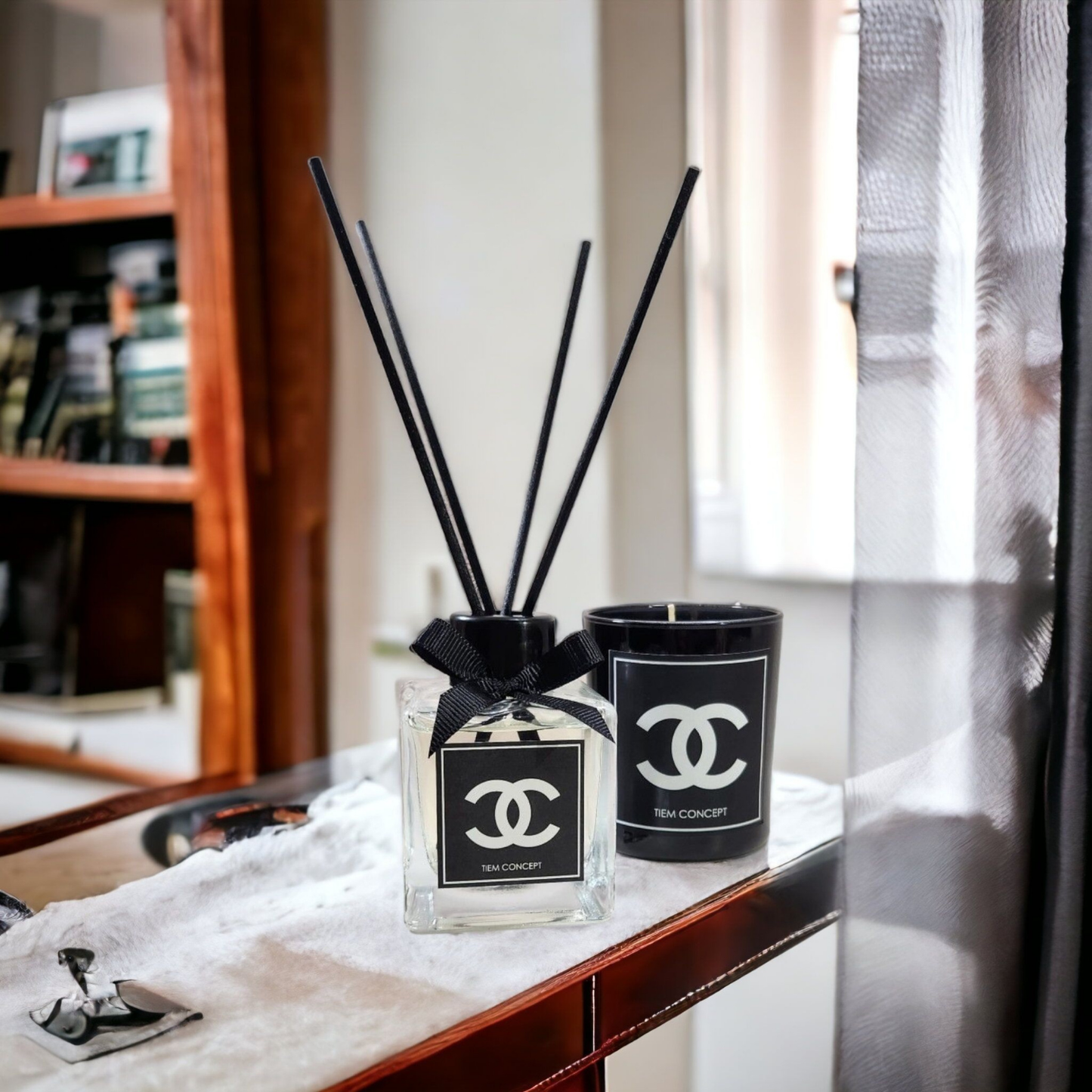 Stick Room Fragrance 100 ml and Black Glass Candle Set