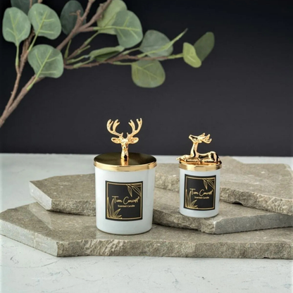 Tiem Concept Special Design Decorative Gold Deer Vanilla Scented 2-Piece White Glass Candle Set