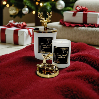 Tiem Concept Special Design Decorative Gold Deer Vanilla Scented 2-Piece White Glass Candle Set