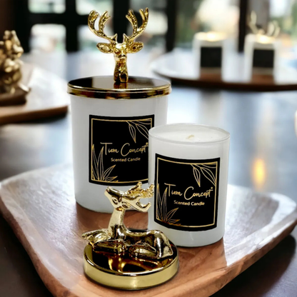 Tiem Concept Special Design Decorative Gold Deer Vanilla Scented 2-Piece White Glass Candle Set