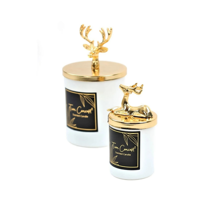 Tiem Concept Special Design Decorative Gold Deer Vanilla Scented 2-Piece White Glass Candle Set