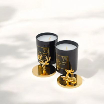 Tiem Concept Decorative Special Design Gold Deer Headed 2-Piece Black Glass Candle Set