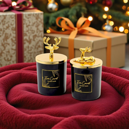 Tiem Concept Decorative Special Design Gold Deer Headed 2-Piece Black Glass Candle Set